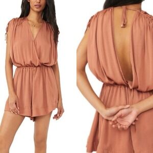 Free People Bea Surplice Sleeveless Peach Bark Romper Boho Festival Size Medium